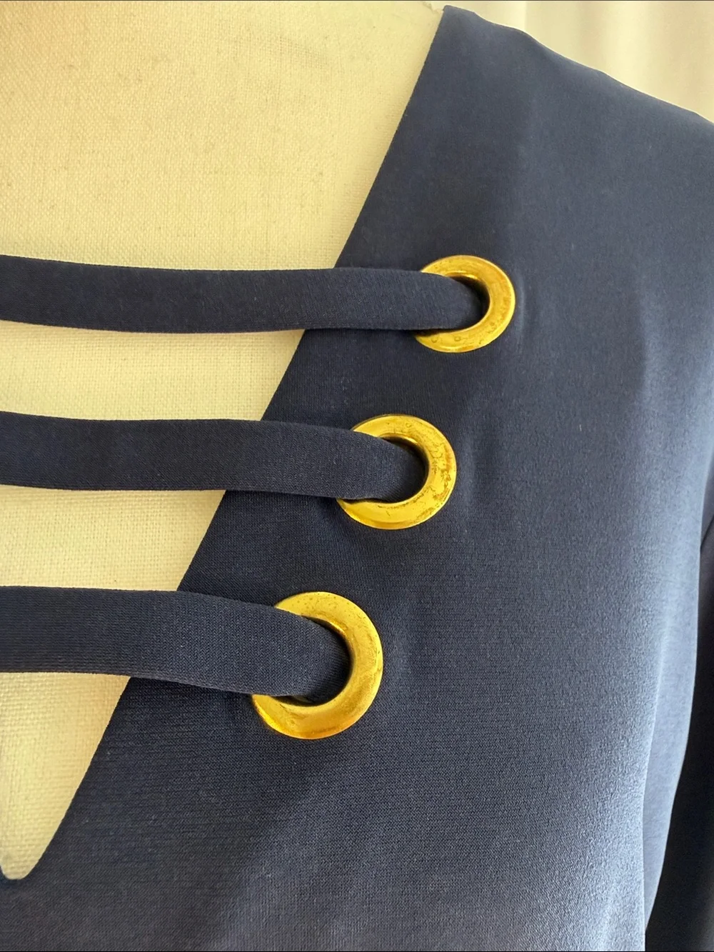 Michael Kors Navy Long-Sleeve Top with Gold Eyelet Detail